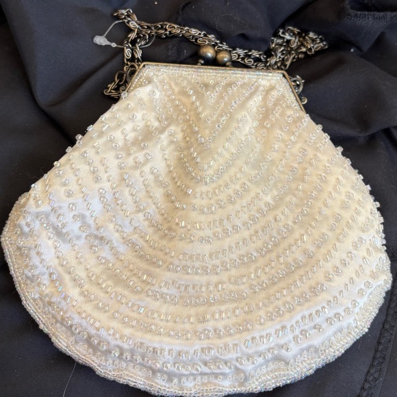 Jessica McClintock Handbags - Jessica McClintock Vintage 90s White Satin Beaded Evening Bag